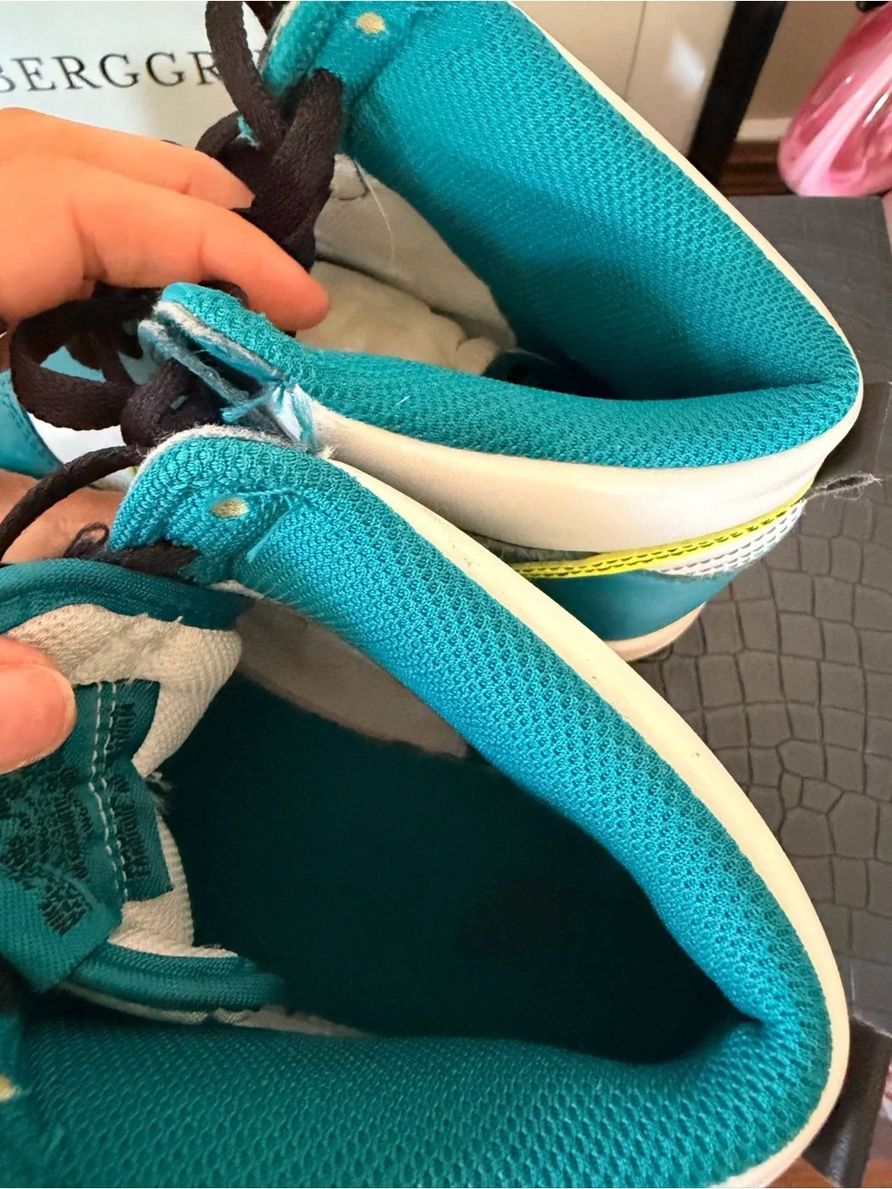 Nike Kids Teal, White & Neon Yellow High-Top Sneakers